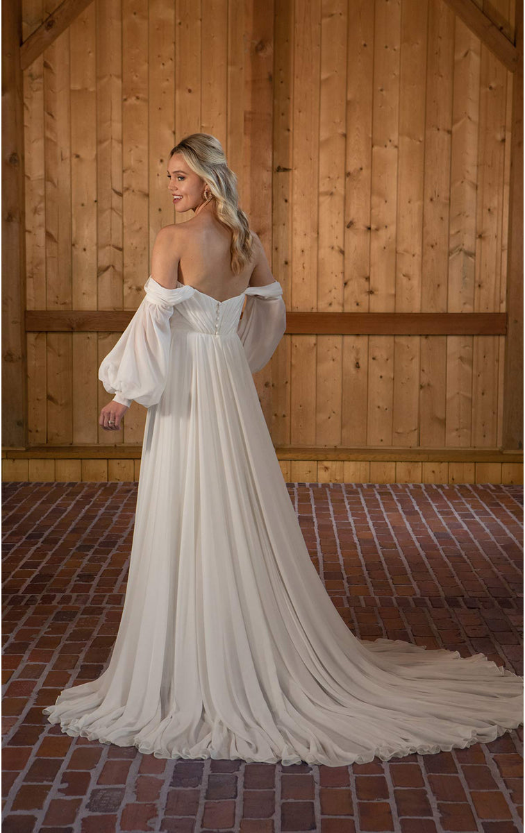 lotus silk wedding dress Boat wedding dress Lotus with slit